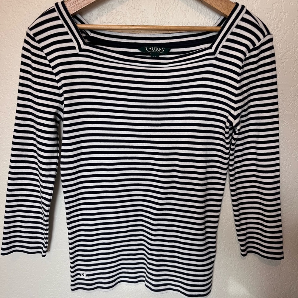 Ralph Lauren Black and White Fitted 3/4 Sleeve Blouse